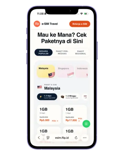 Pilih negara dan paket e-SIM Flip di web