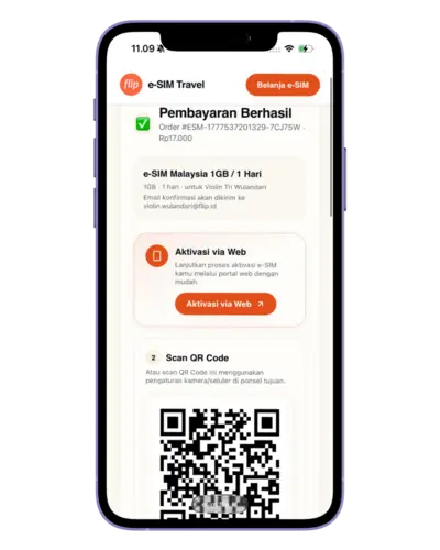 Scan QR code e-SIM Flip dan aktifkan