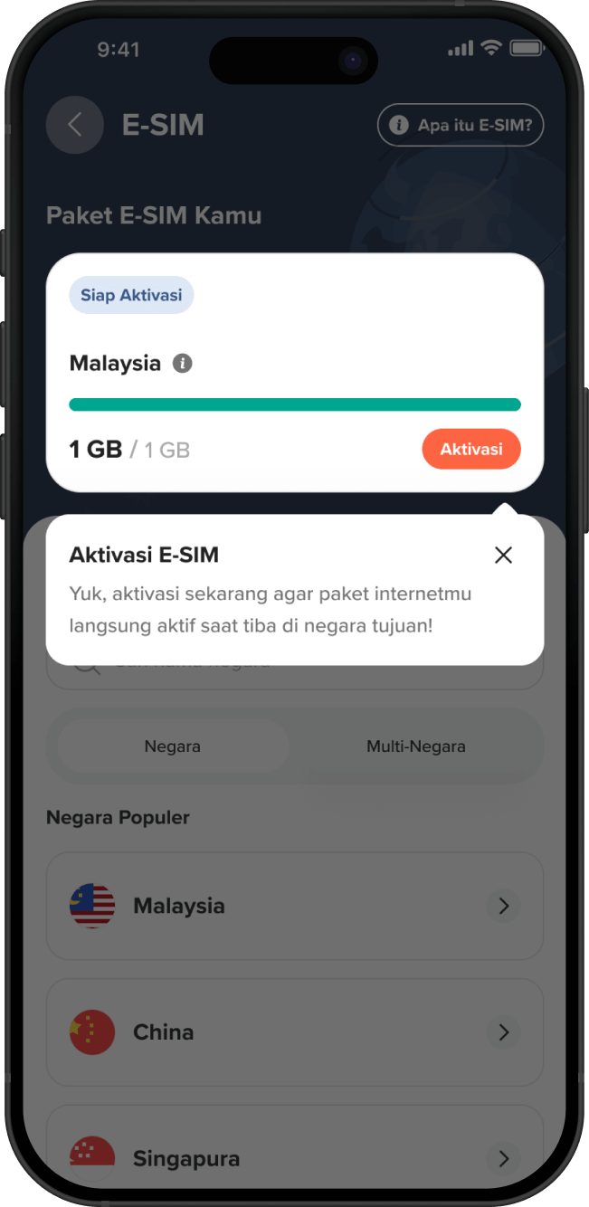 Halaman aktivasi e-SIM Flip untuk Malaysia 1GB